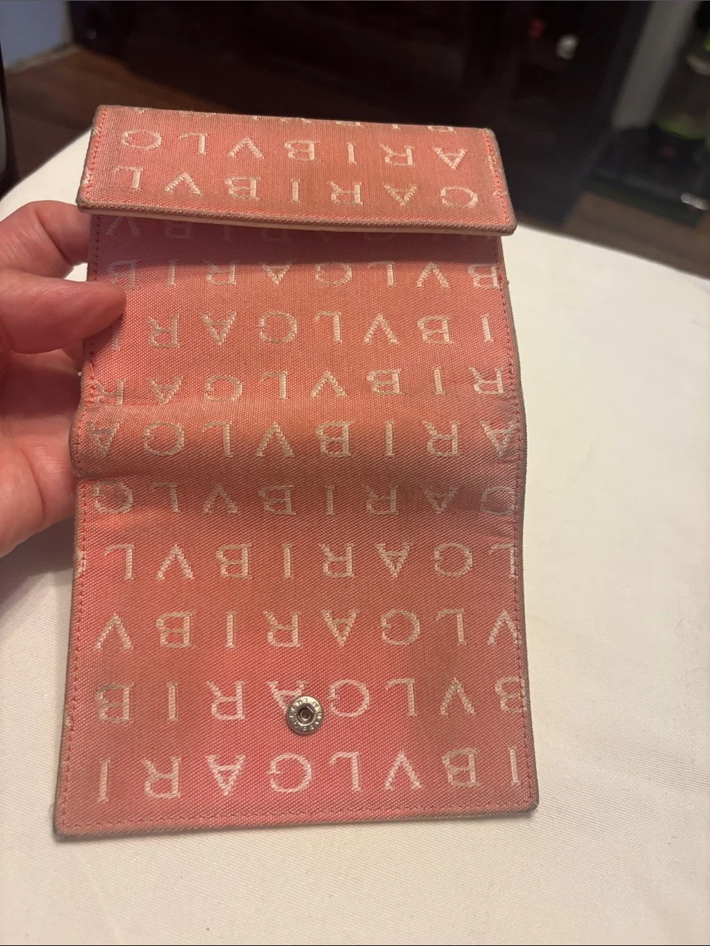 Bvlgari pink  Logo Canvas Fold Wallet with Cream Snap